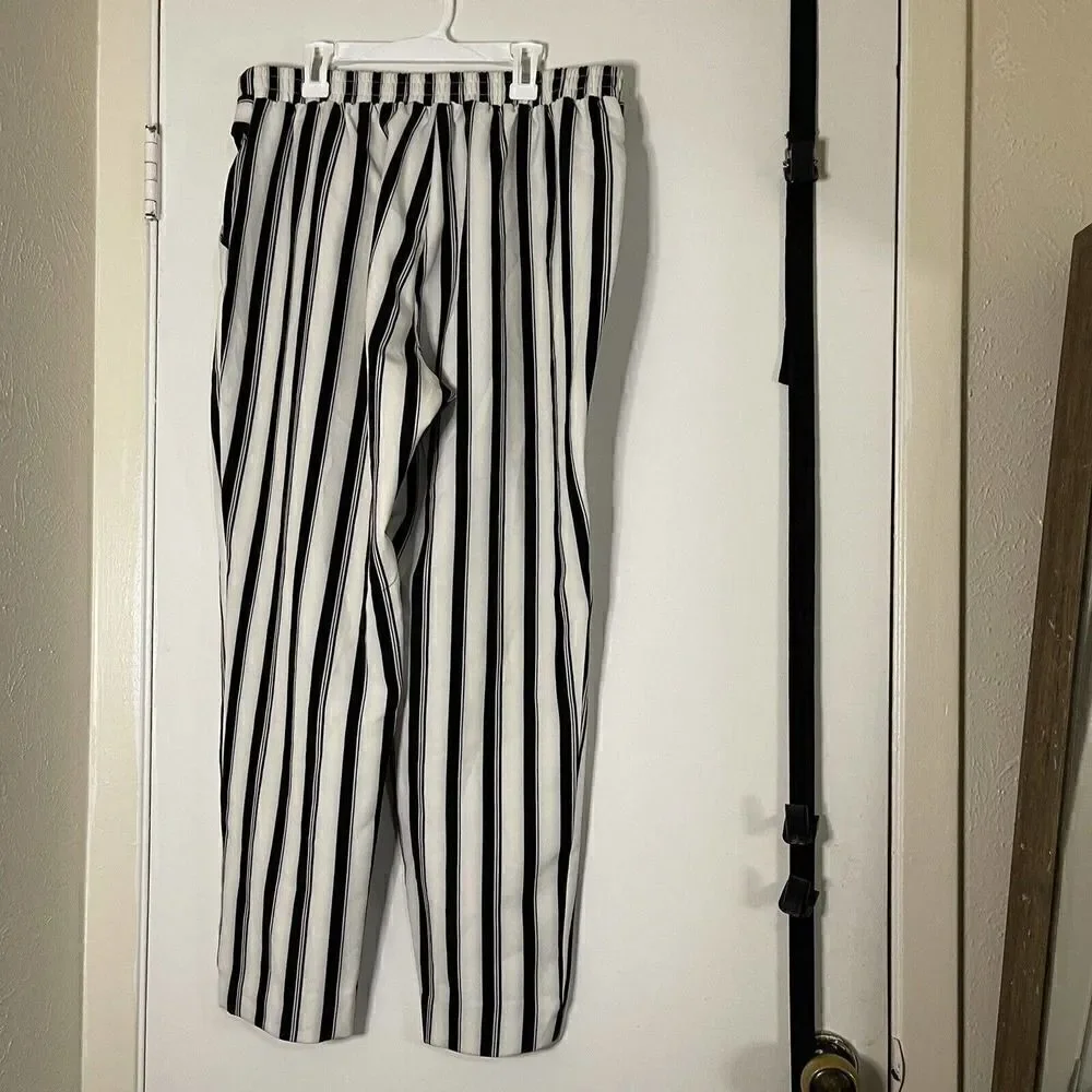 River Island Black stripe tie waist tapered trousers size US 14